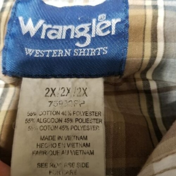 Wrangler Western Men Shirt Brown and Blue Size 2X Plaid Pearl Snap Long Sleeve - Picture 10 of 10